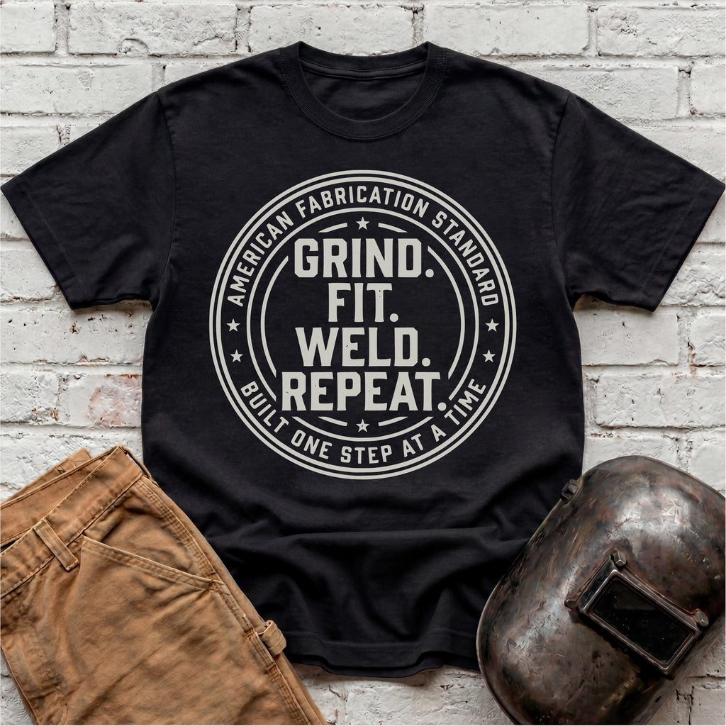 Grind. Fit. Weld. Repeat. T-shirt
