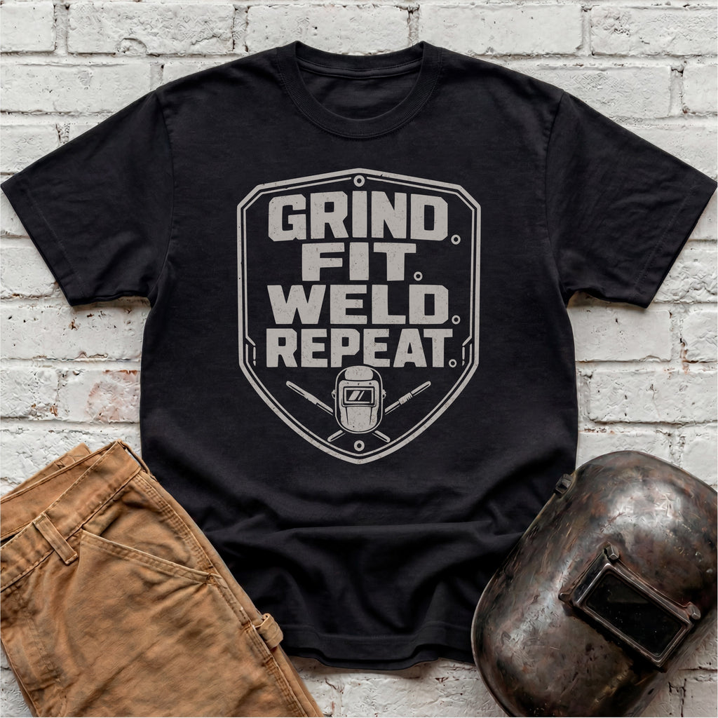 Grind. Fit. Weld. Repeat. T-shirt