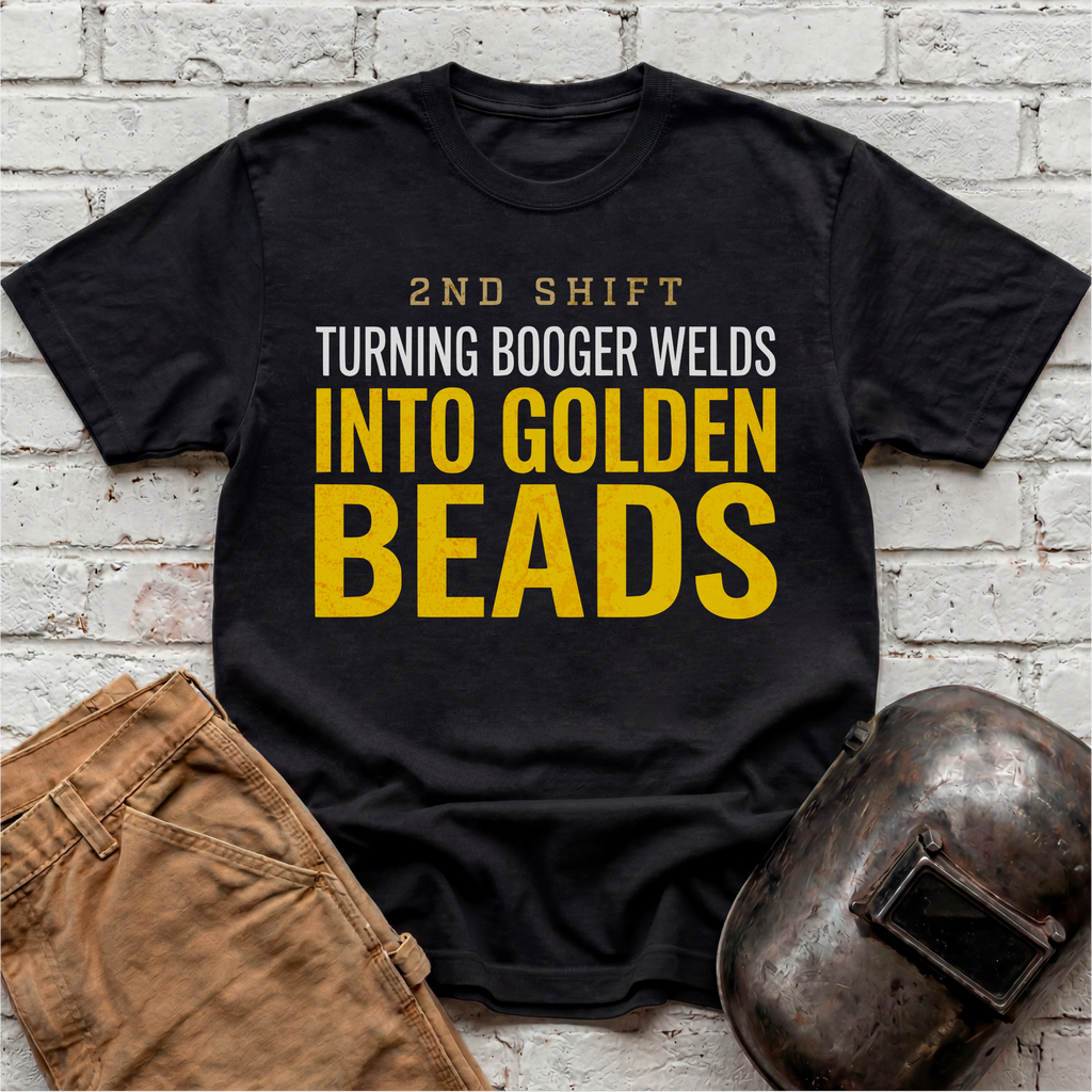 Booger Welds into GOLDEN BEADS T-shirt