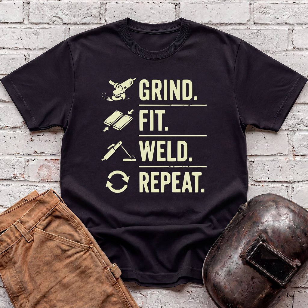 Grind. Fit. Weld. Repeat. T-shirt