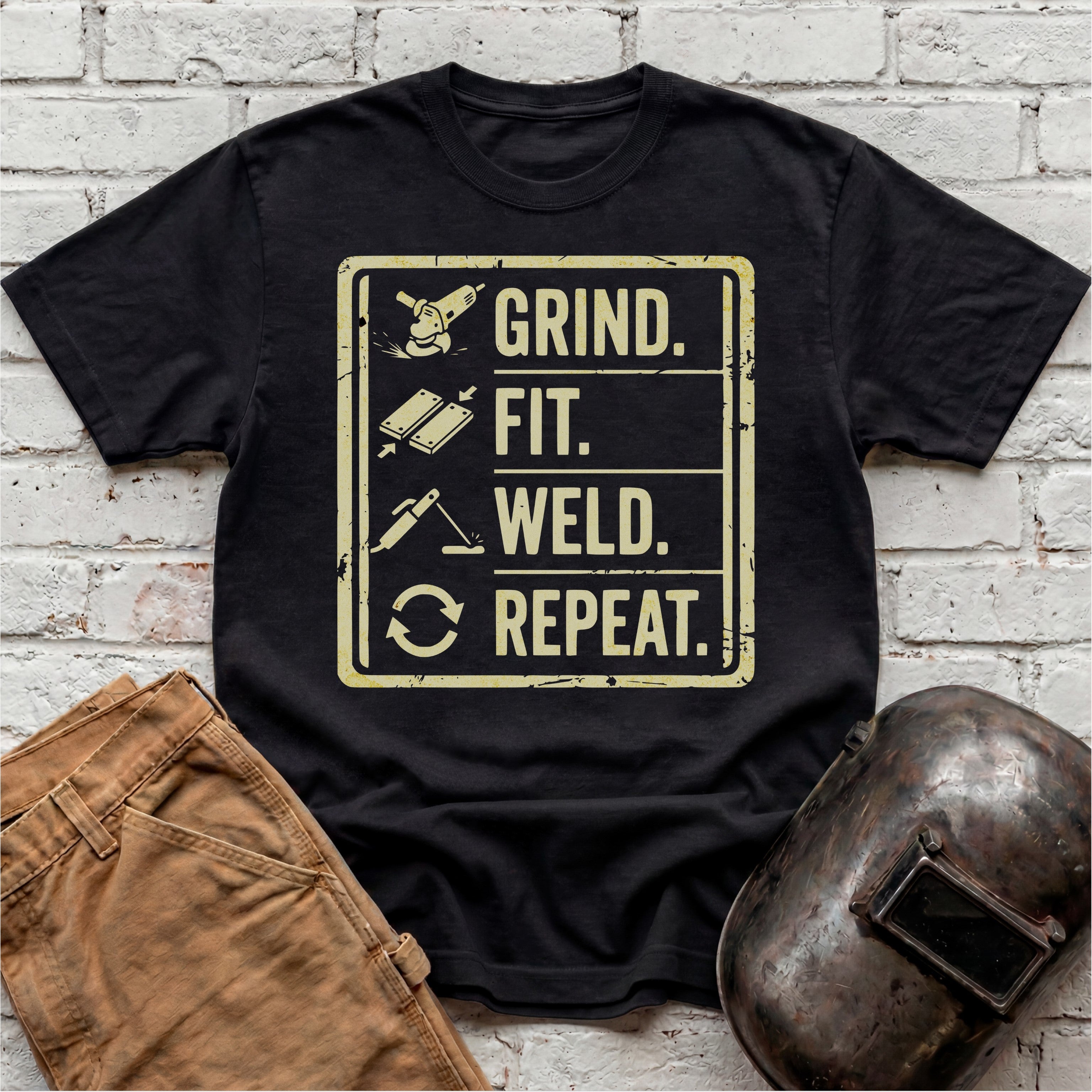 Grind. Fit. Weld. Repeat. T-shirt