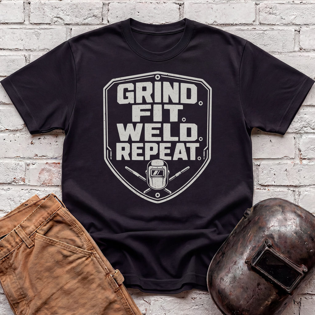 Grind. Fit. Weld. Repeat. T-shirt