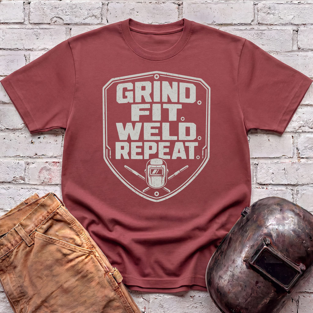 Grind. Fit. Weld. Repeat. T-shirt