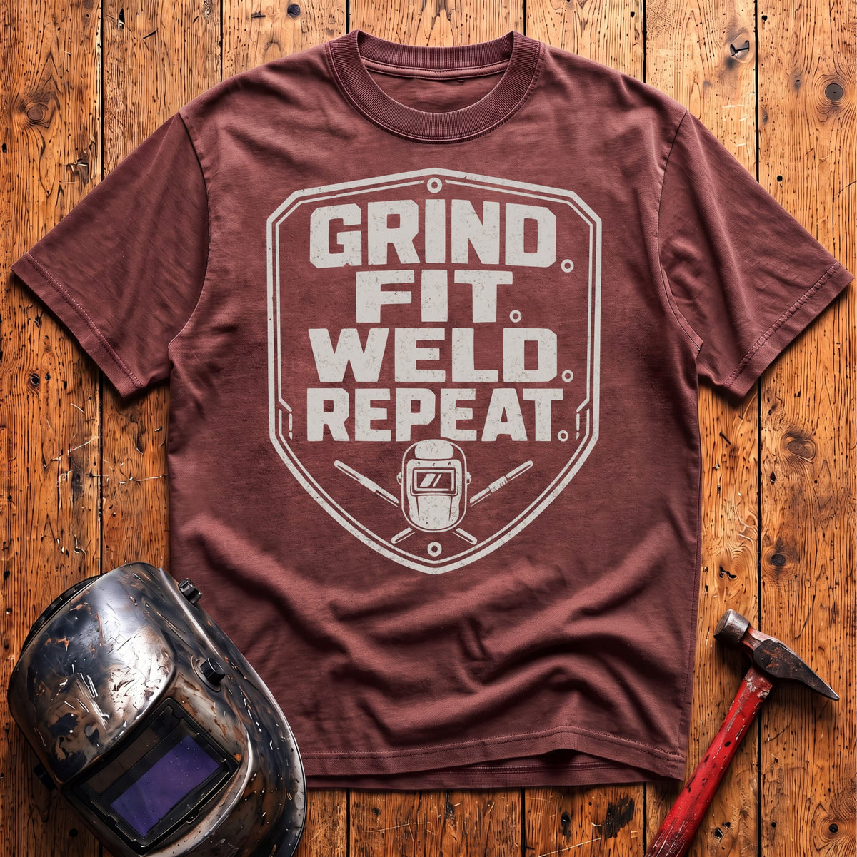 Grind. Fit. Weld. Repeat. T-shirt