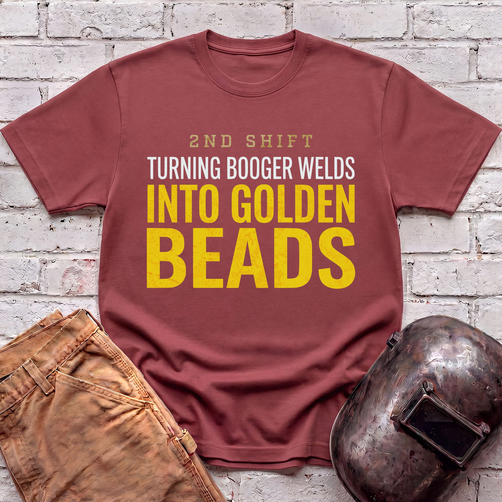 Booger Welds into GOLDEN BEADS T-shirt