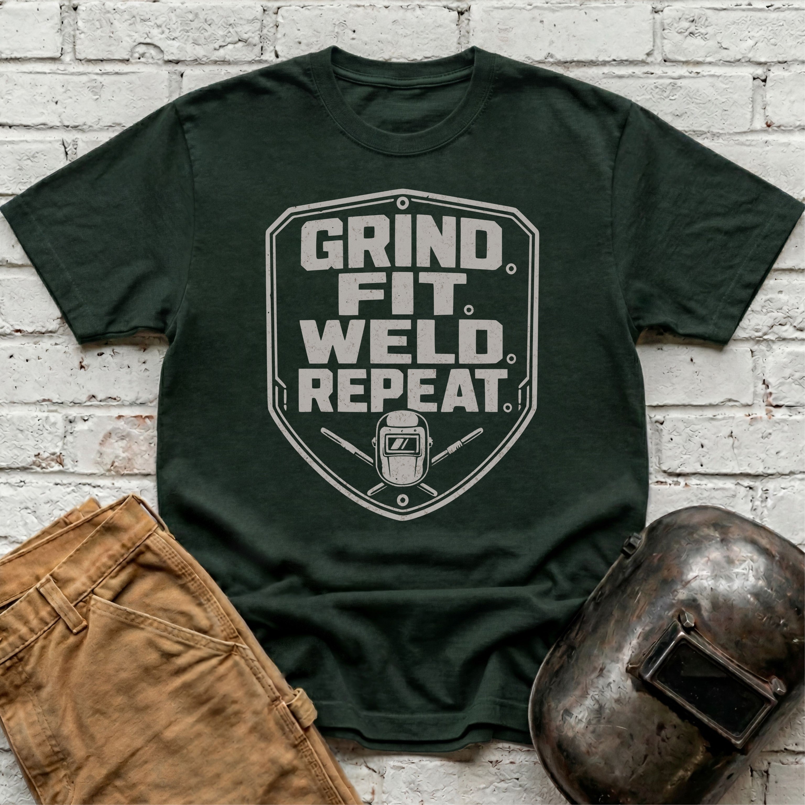 Grind. Fit. Weld. Repeat. T-shirt