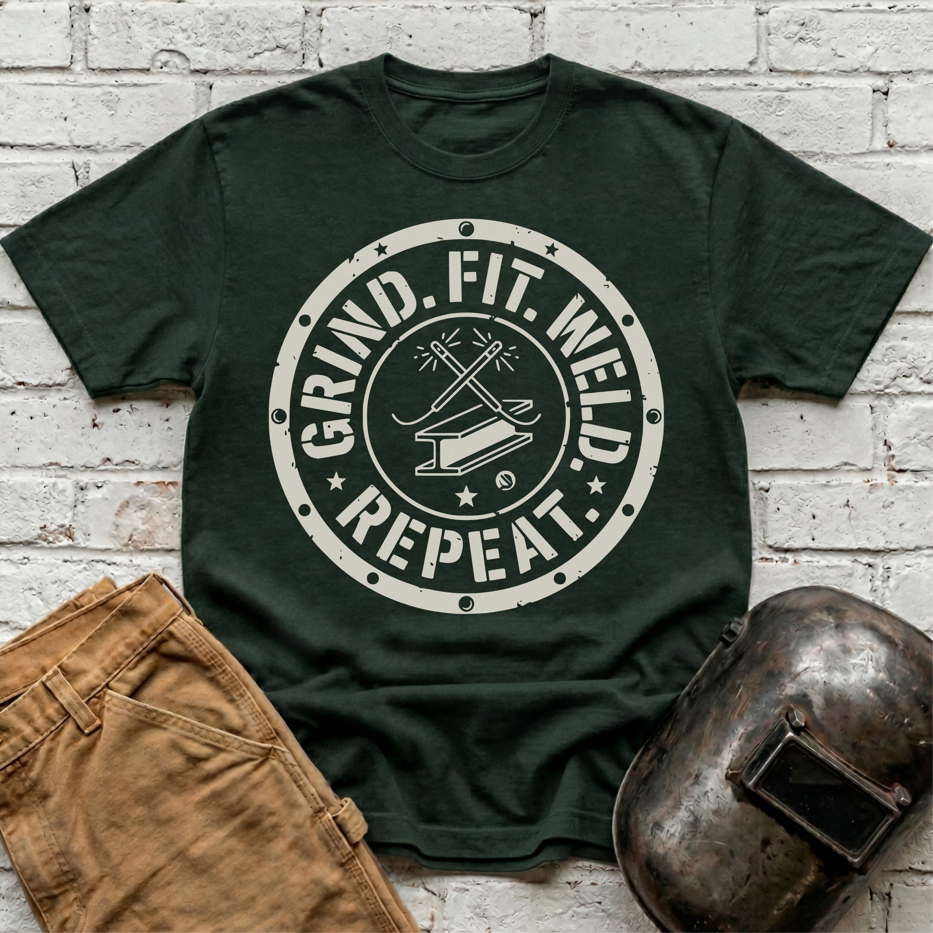 Grind. Fit. Weld. Repeat. T-shirt