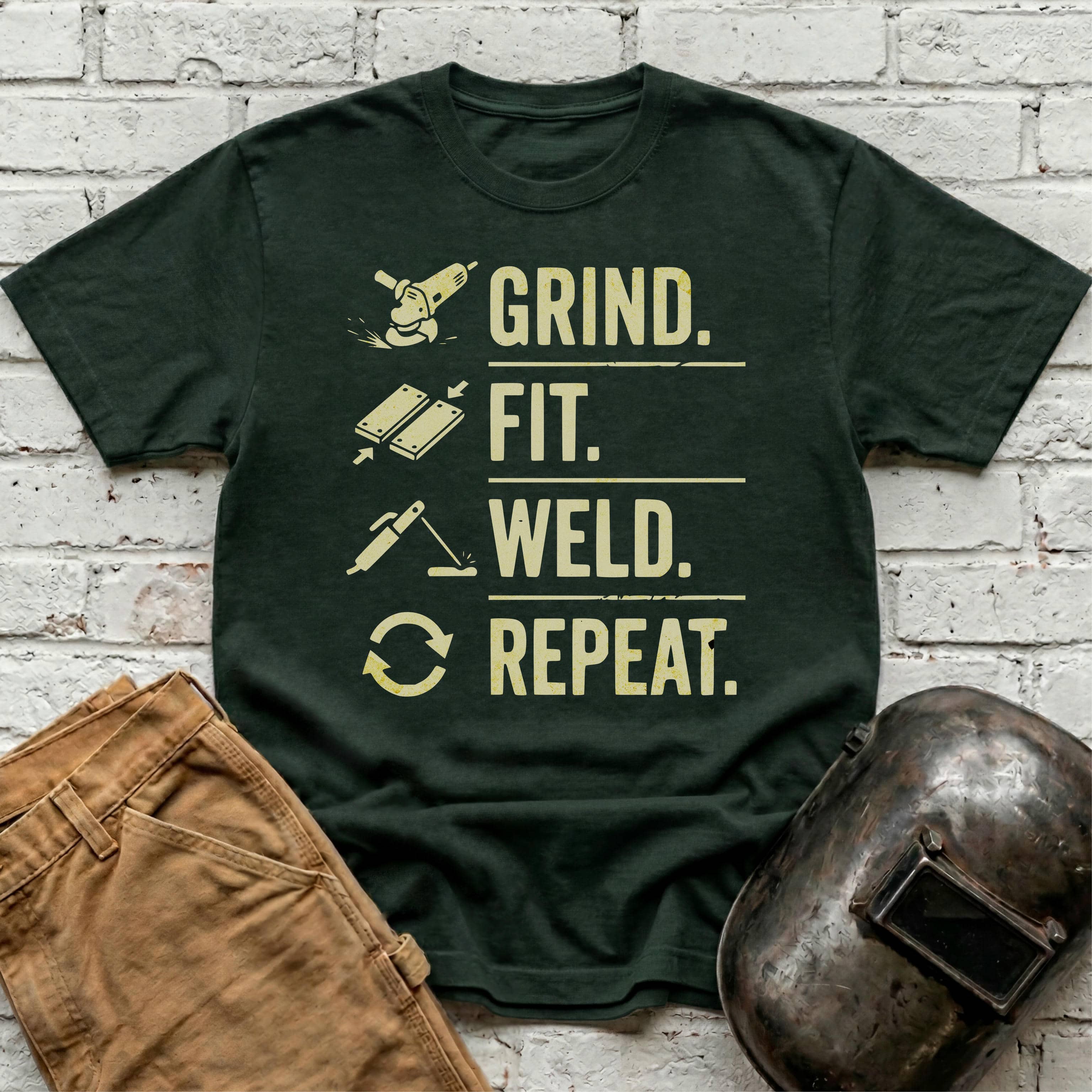 Grind. Fit. Weld. Repeat. T-shirt
