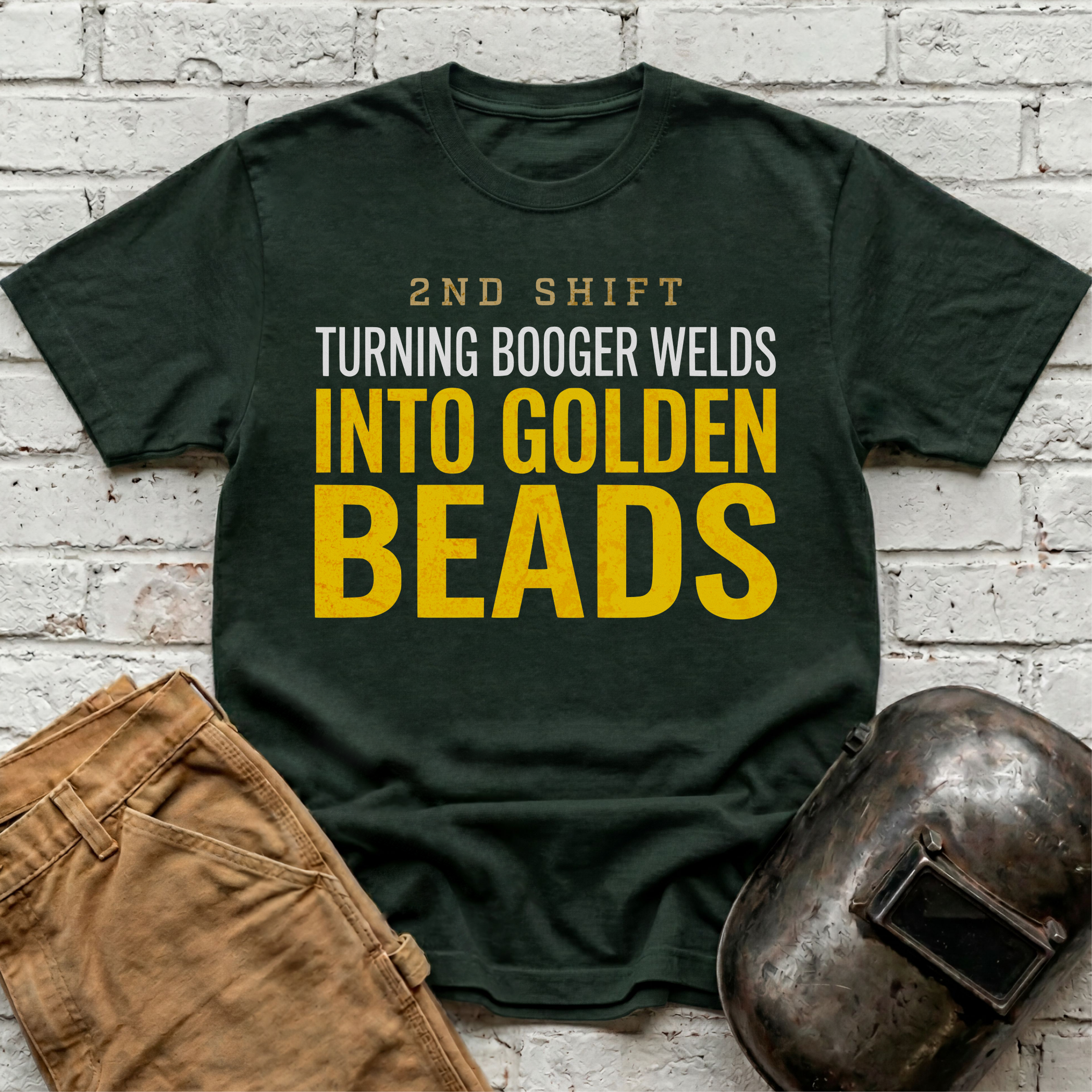 Booger Welds into GOLDEN BEADS T-shirt