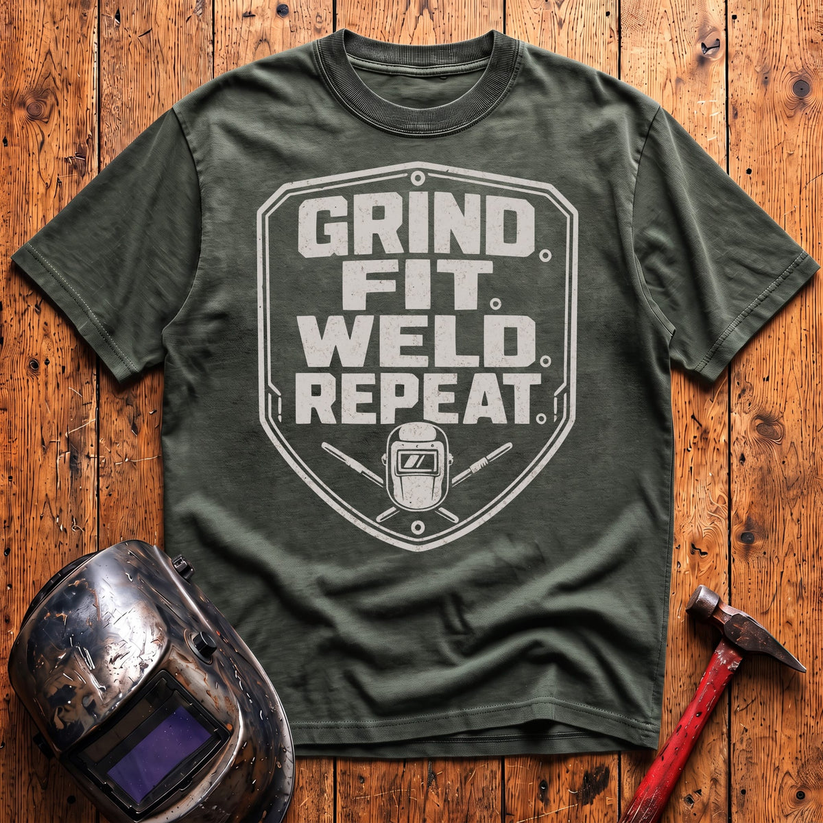 Grind. Fit. Weld. Repeat. T-shirt