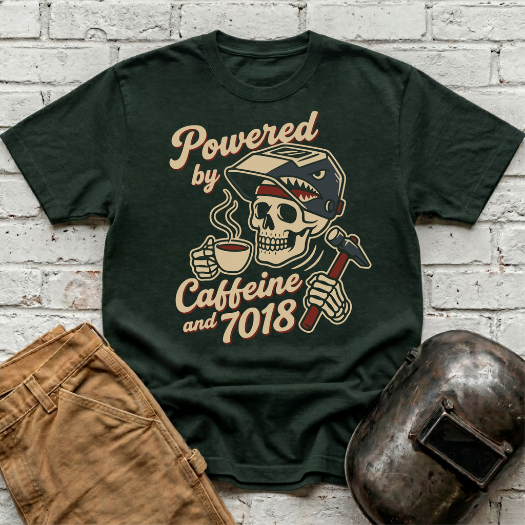 Powered By Caffeine And 7018 T-shirt
