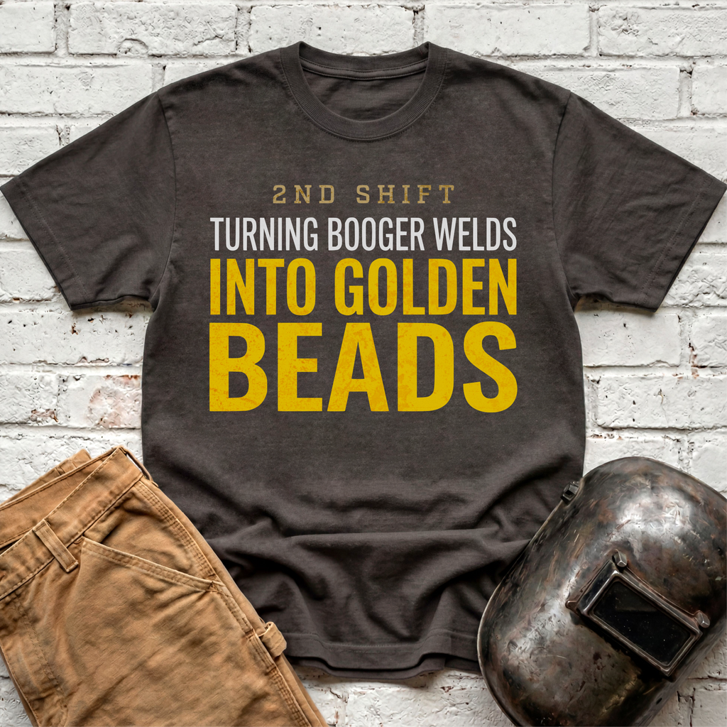 Booger Welds into GOLDEN BEADS T-shirt