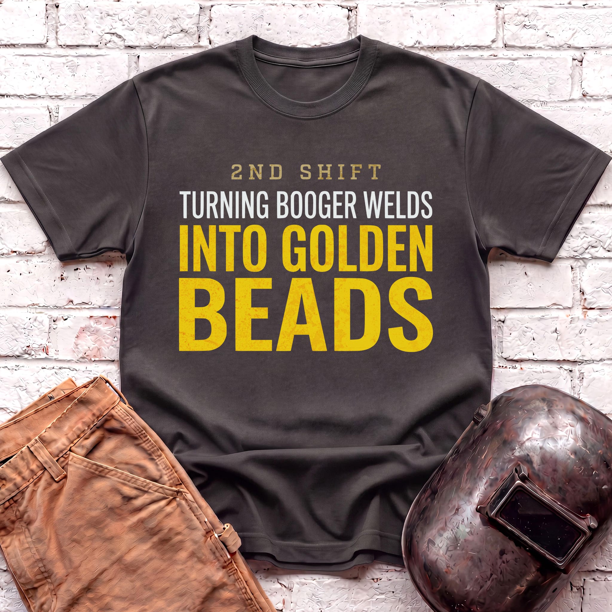 Booger Welds into GOLDEN BEADS T-shirt