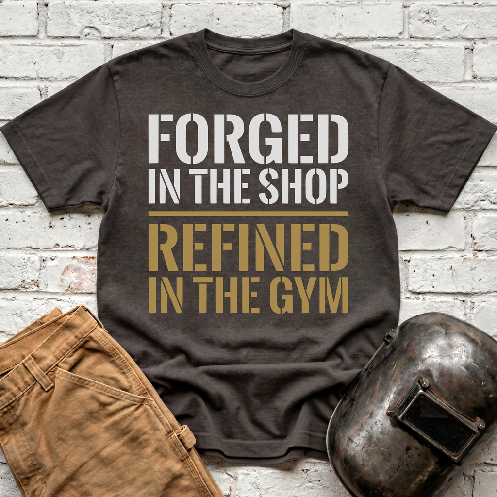 Forged in the Shop, Refined in the Gym T-shirt