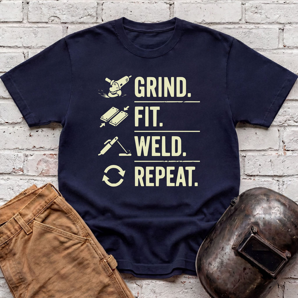 Grind. Fit. Weld. Repeat. T-shirt