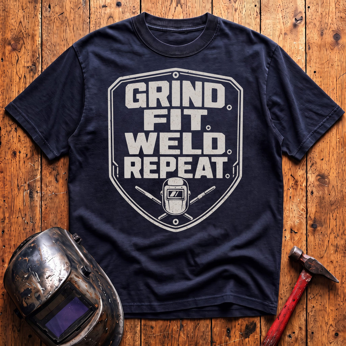 Grind. Fit. Weld. Repeat. T-shirt