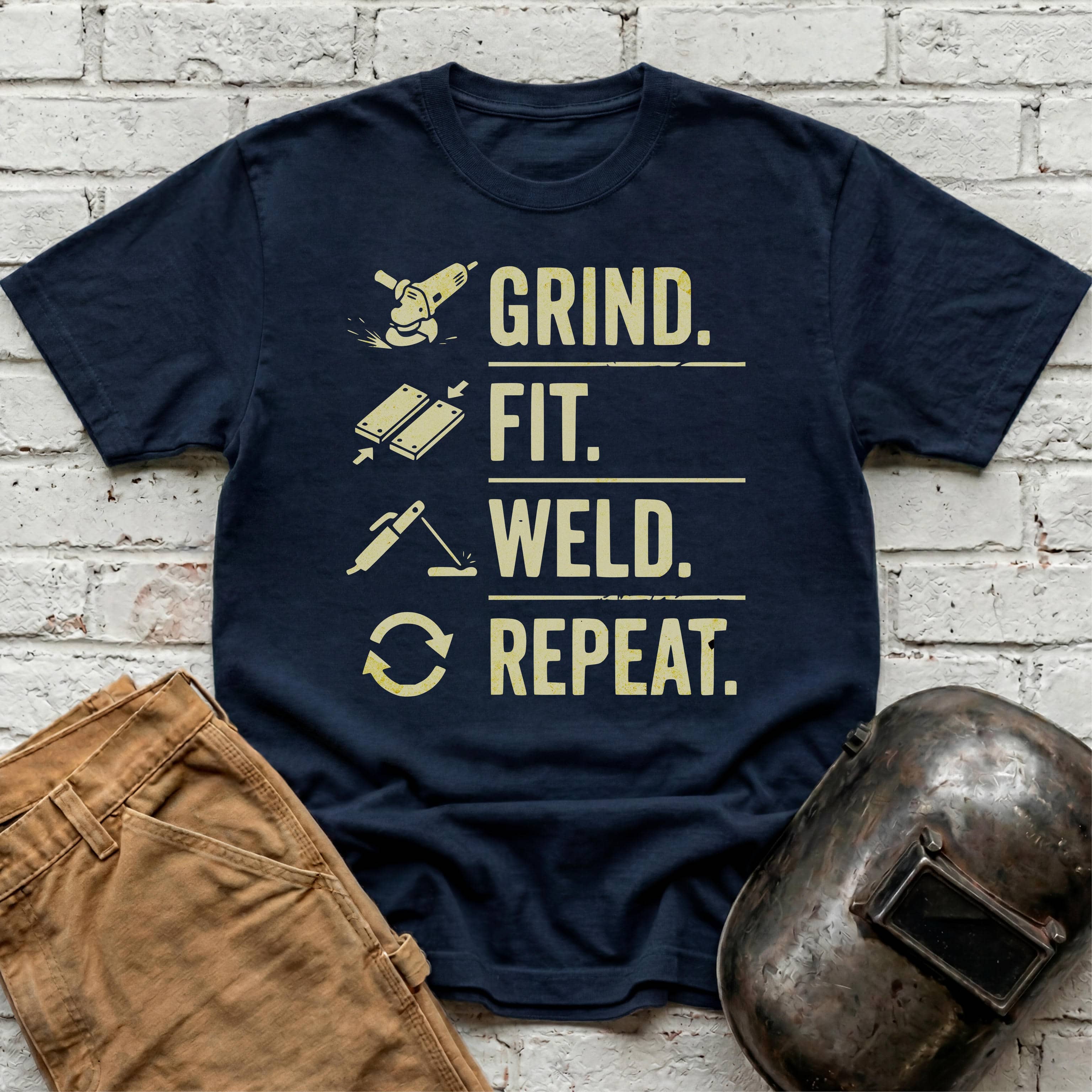 Grind. Fit. Weld. Repeat. T-shirt