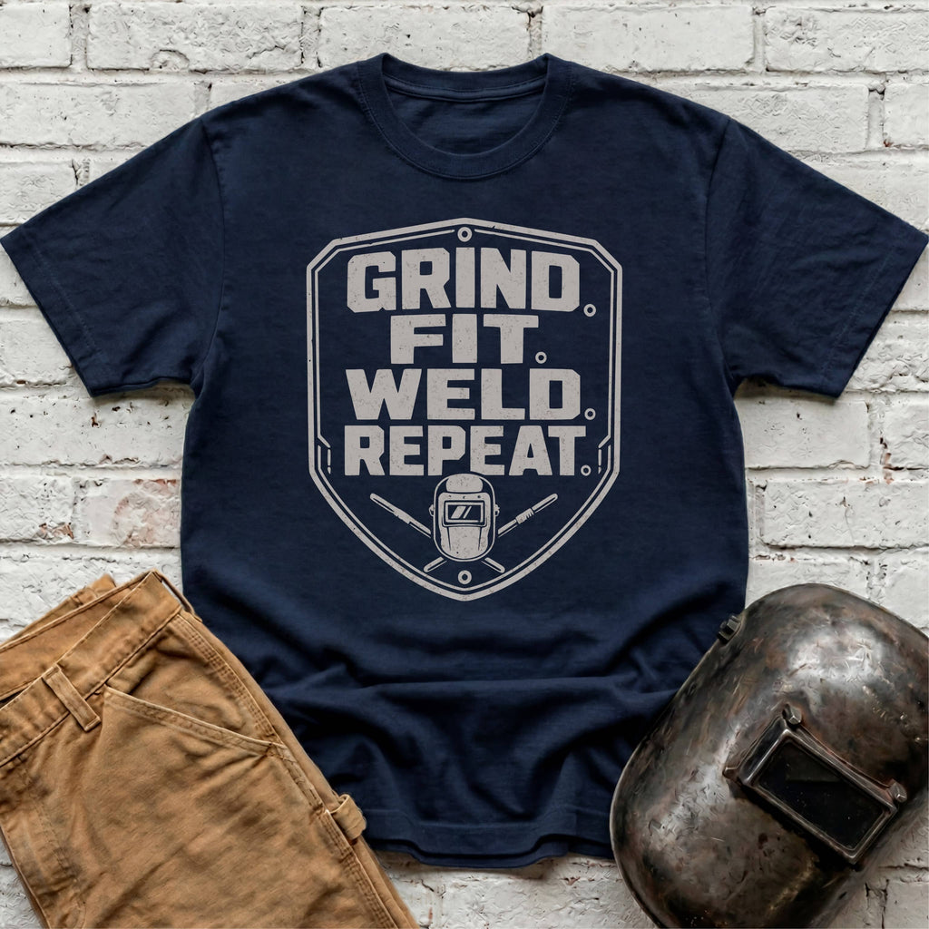 Grind. Fit. Weld. Repeat. T-shirt