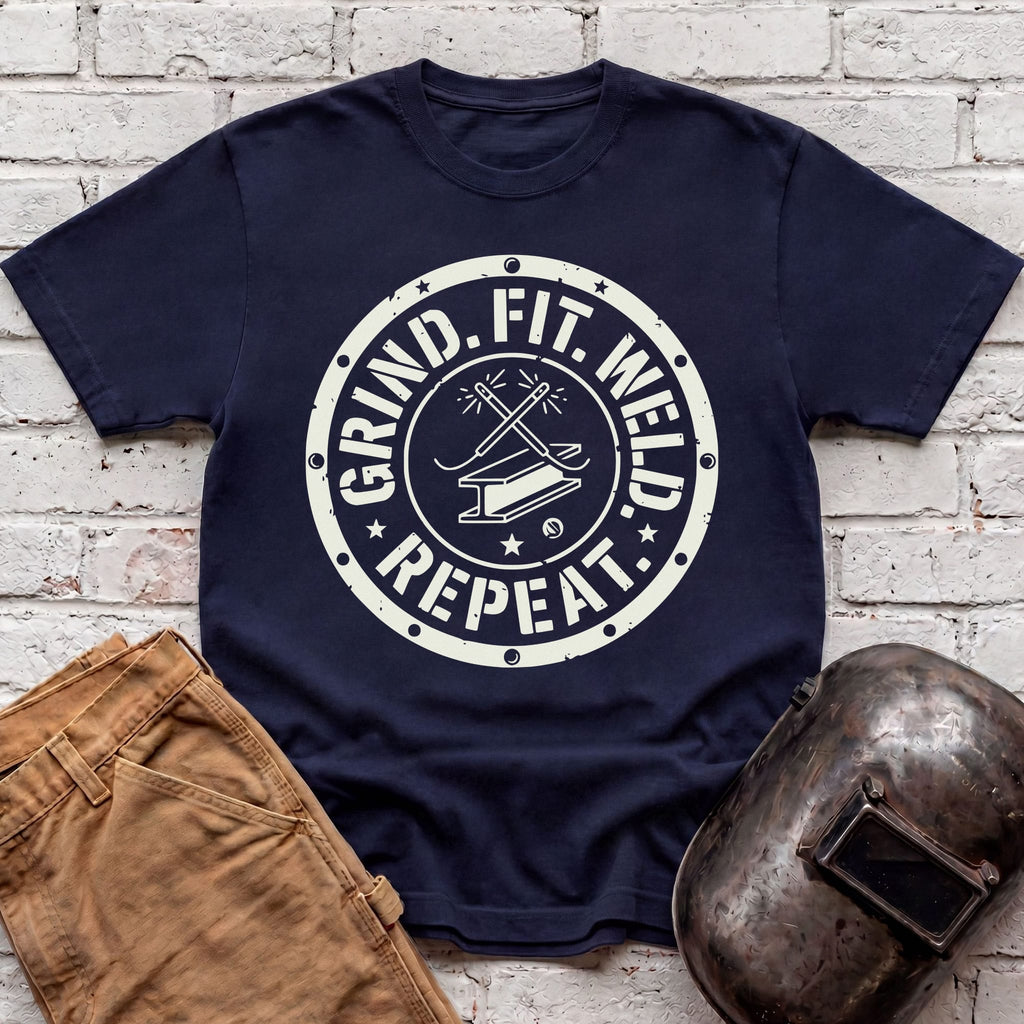 Grind. Fit. Weld. Repeat. T-shirt
