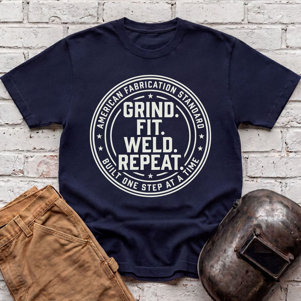 Grind. Fit. Weld. Repeat. T-shirt