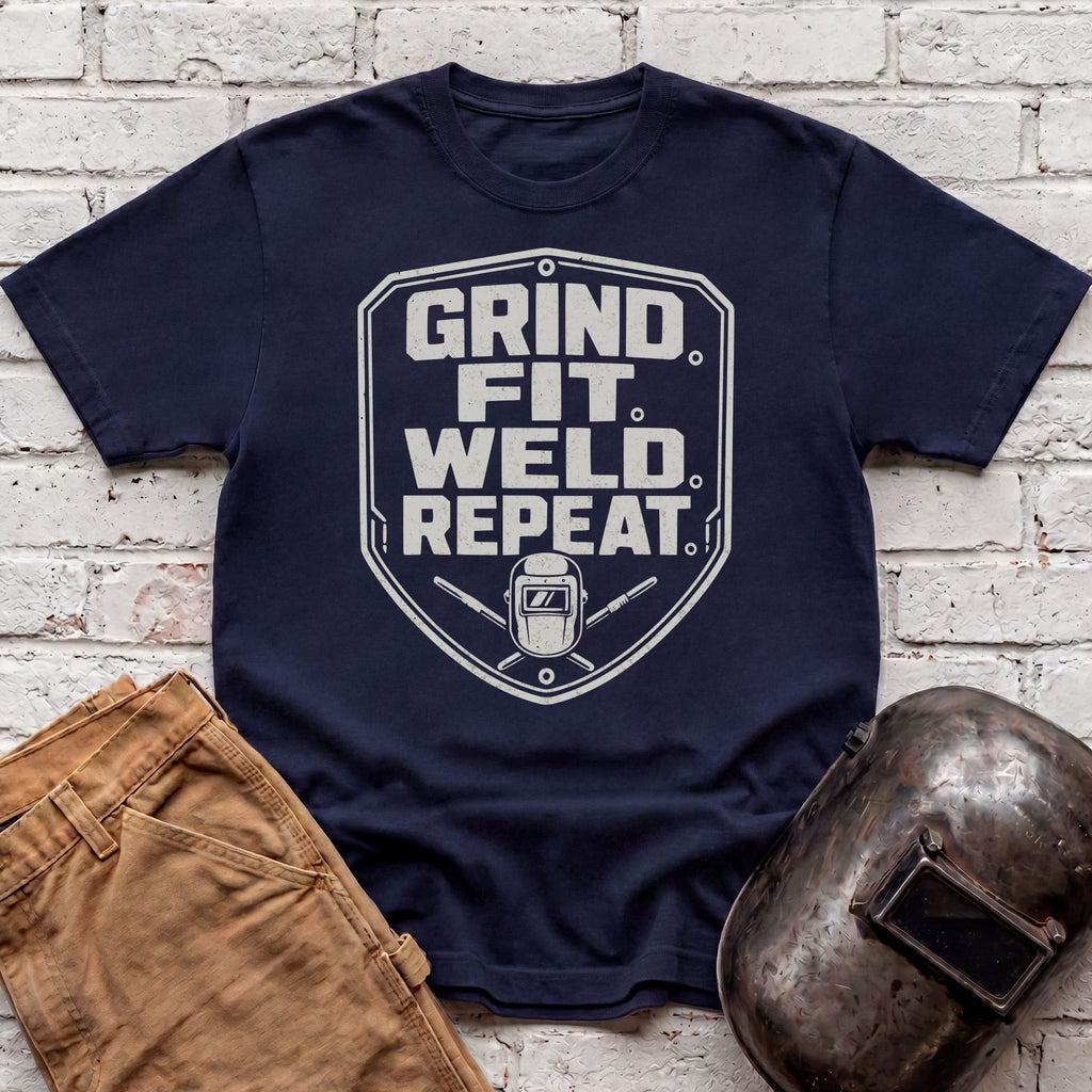 Grind. Fit. Weld. Repeat. T-shirt