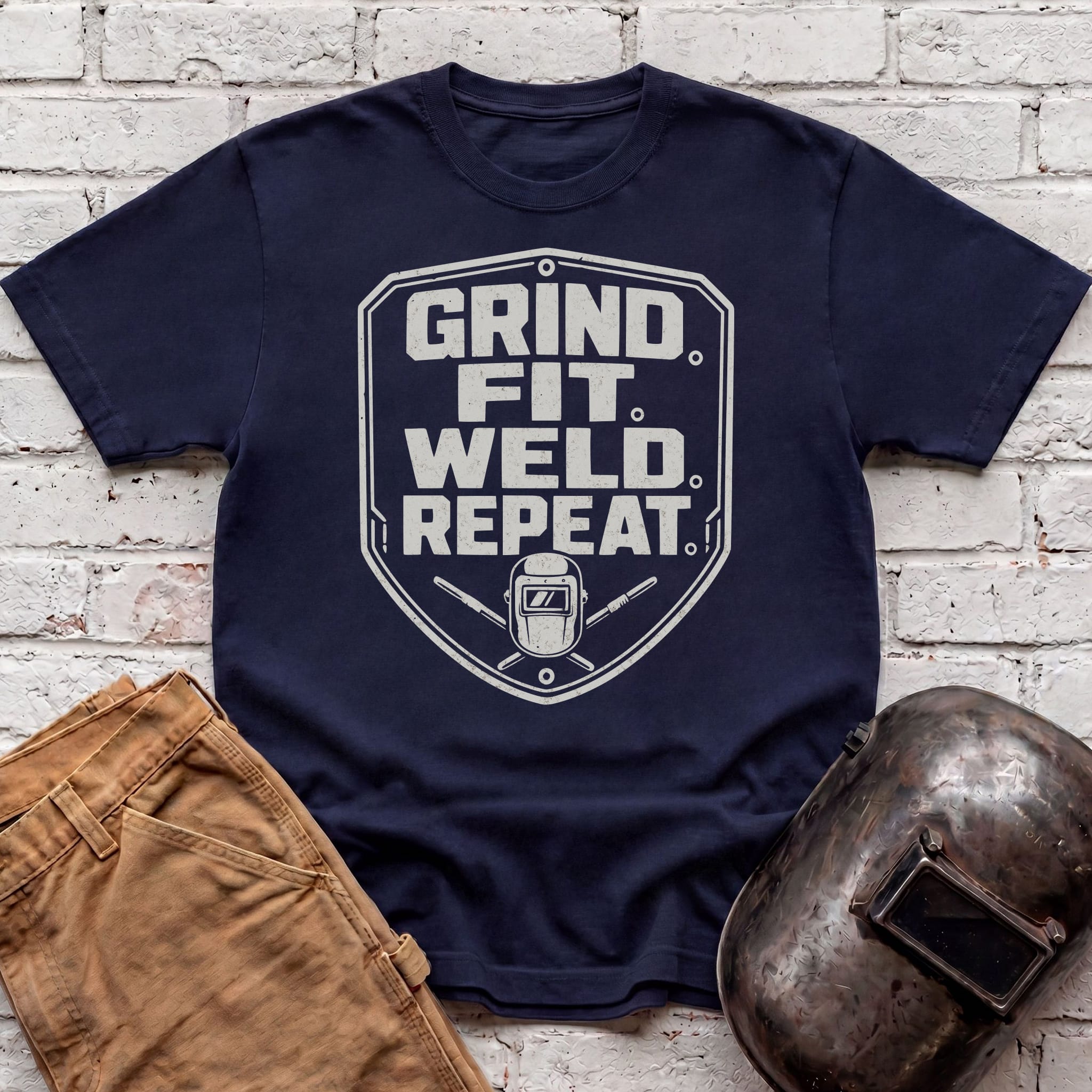 Grind. Fit. Weld. Repeat. T-shirt
