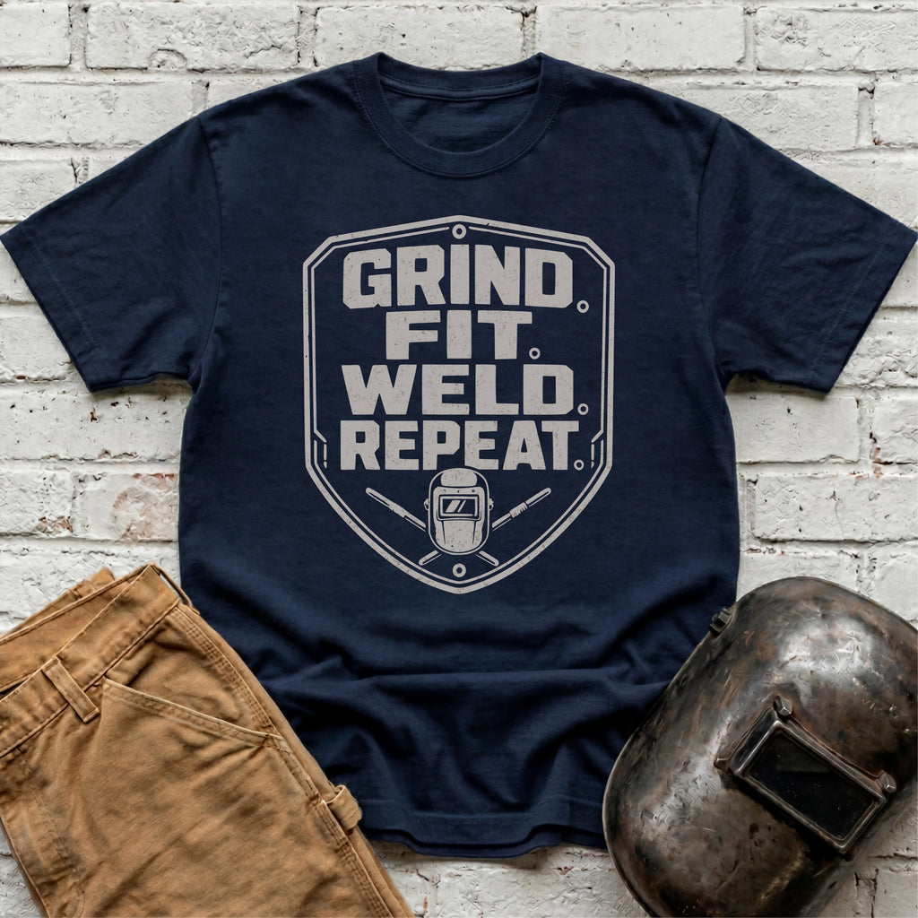 Grind. Fit. Weld. Repeat. T-shirt