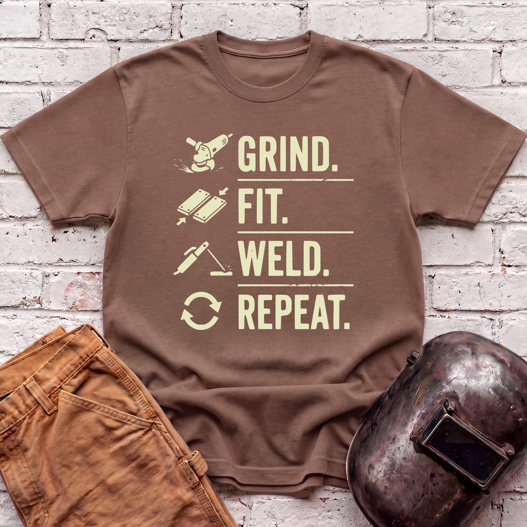 Grind. Fit. Weld. Repeat. T-shirt