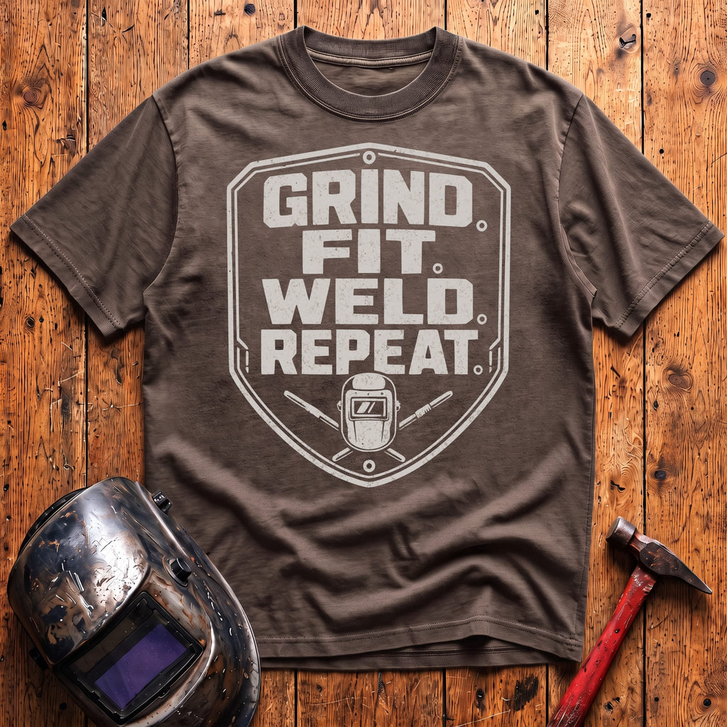 Grind. Fit. Weld. Repeat. T-shirt