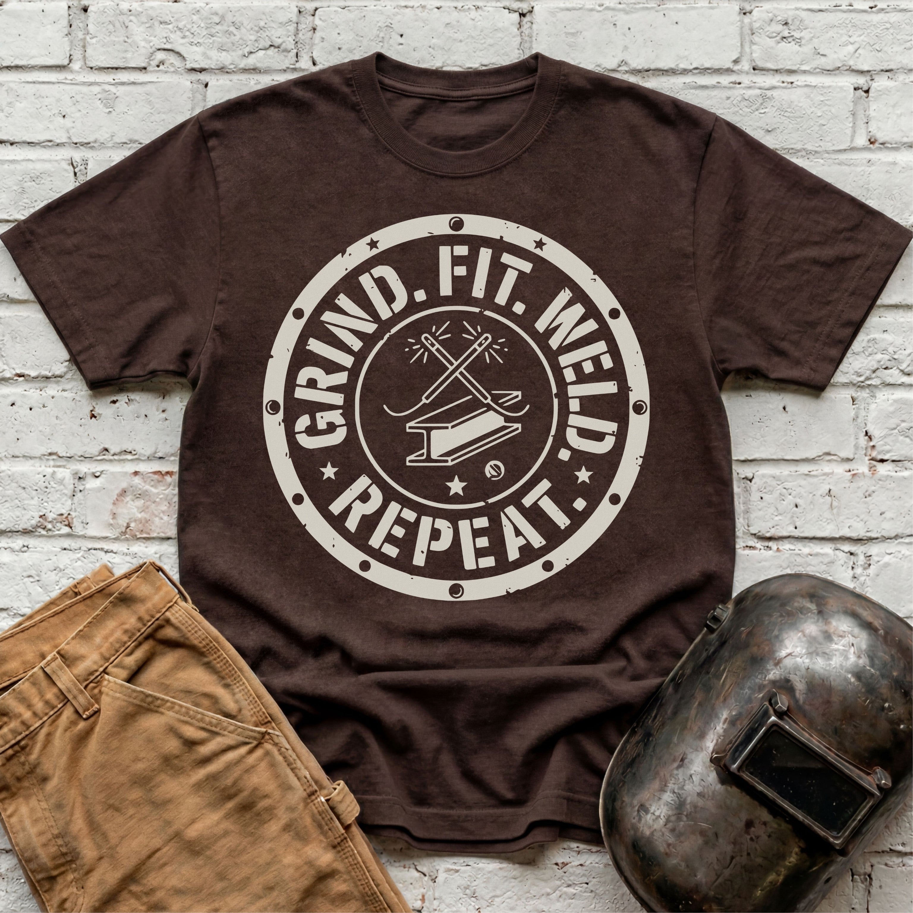 Grind. Fit. Weld. Repeat. T-shirt