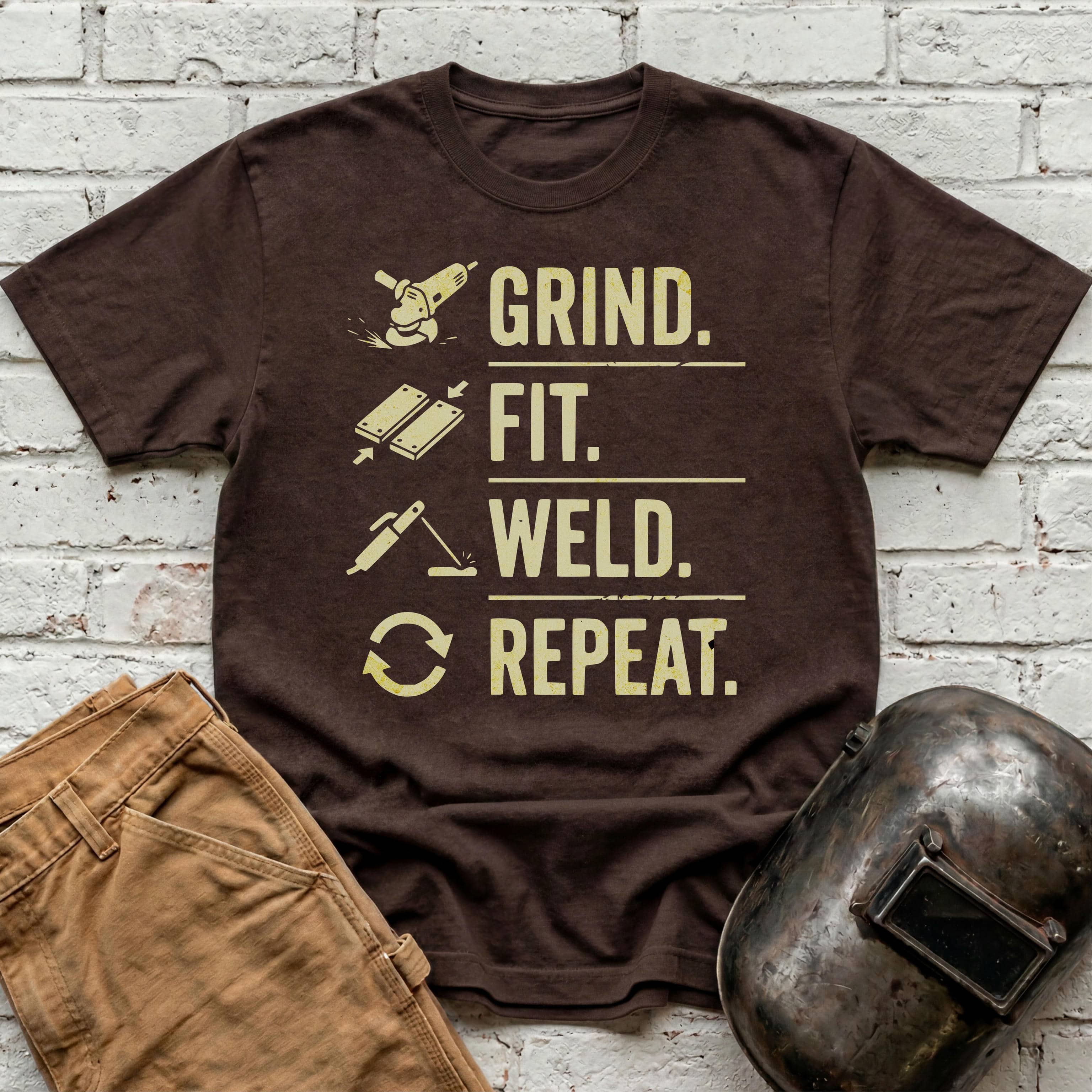Grind. Fit. Weld. Repeat. T-shirt