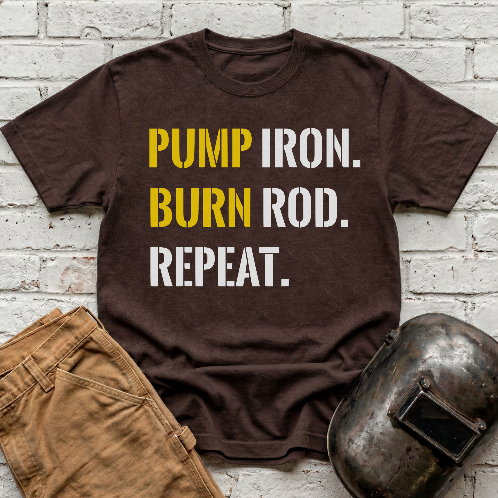 PUMP Iron. BURN Rod. REPEAT. T-shirt