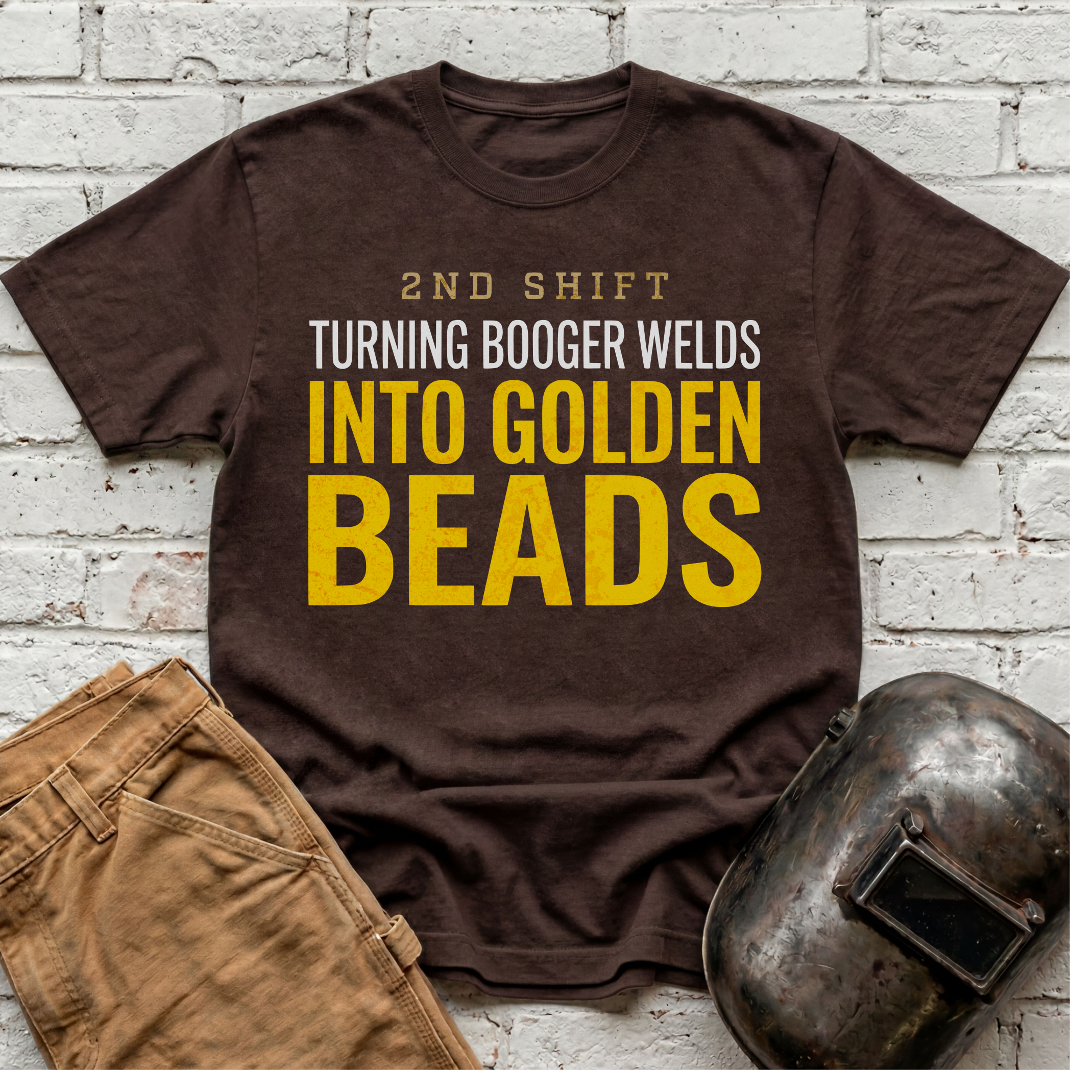 Booger Welds into GOLDEN BEADS T-shirt
