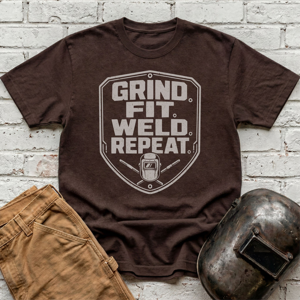Grind. Fit. Weld. Repeat. T-shirt